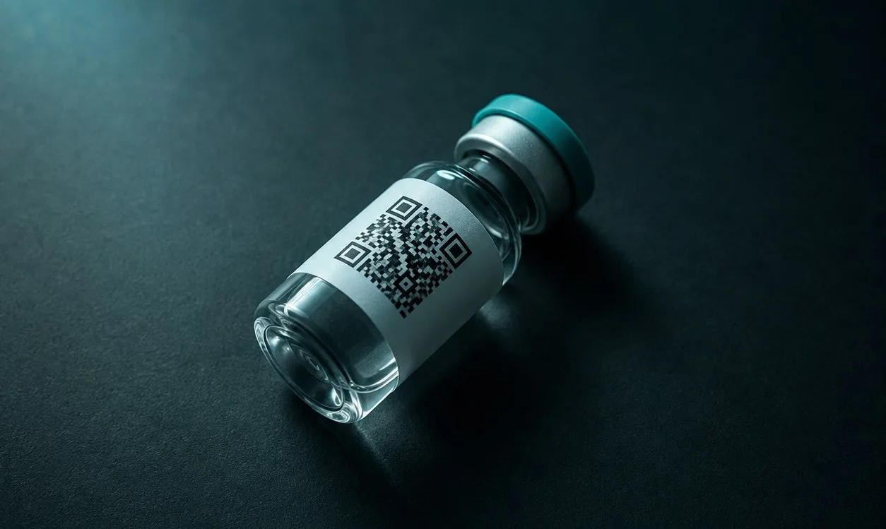 Vial with QR code linking to its COA